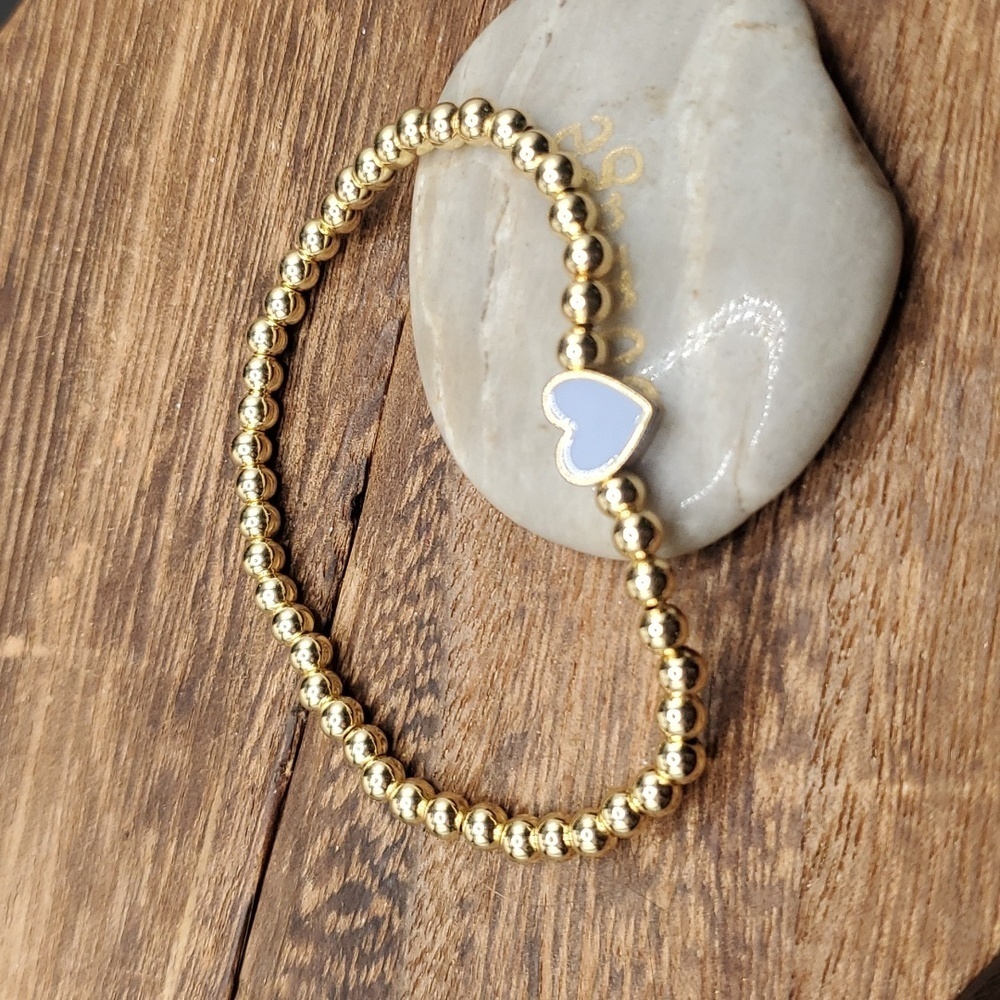 Caged heart vermeil‎ beaded bracelet gold over silver B3134